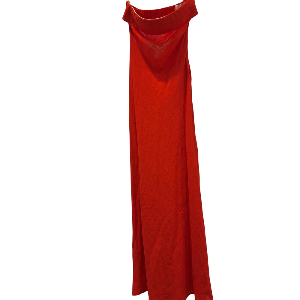 New Hello Molly Linen Blend Maxi Dress Sz XS Red Strapless Wedding Beach Evening
